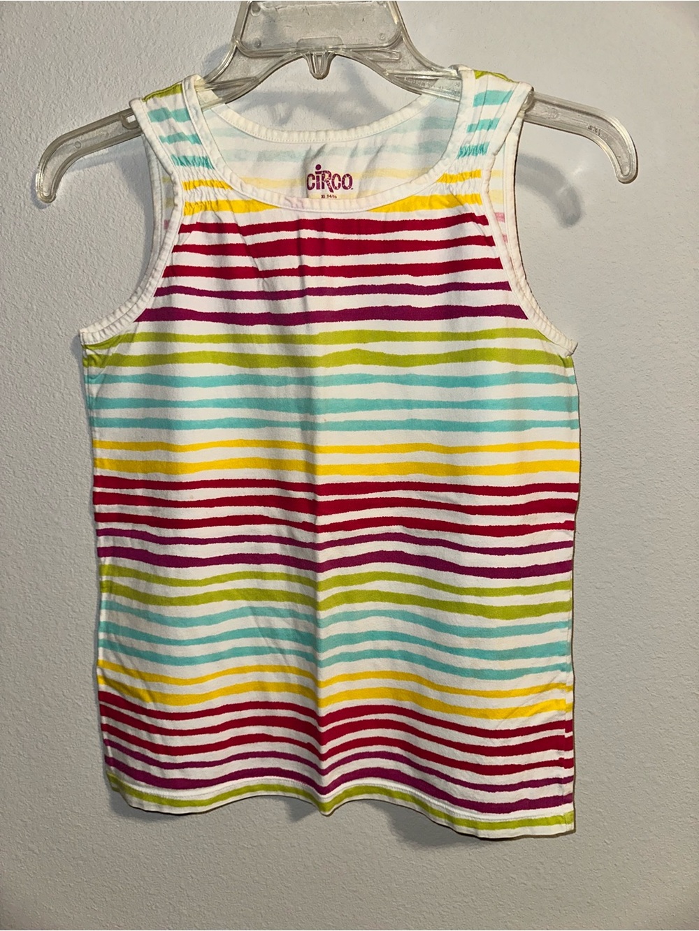 Circo Girls' Rainbow Stripe Tank Top - White, Red, Yellow, Aqua, Lime. Size XL.